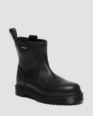 Black — Wanama Dr.Martens Anistone Lo Leather Biker Boots | SN-DM84701