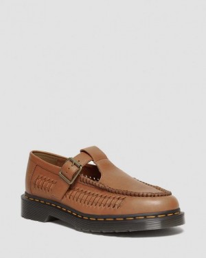British Tan — Aniline Dr.Martens Adrian T-Bar Leather Mary Jane Shoes | SN-DM84452