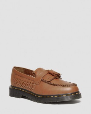British Tan — Aniline Dr.Martens Adrian Woven Leather Tassel Loafers | SN-DM84483