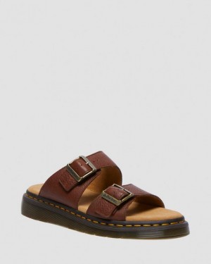 Brown — Ambassador Dr.Martens Josef Ambassador Leather Buckle Sandal Slides | SN-DM84621