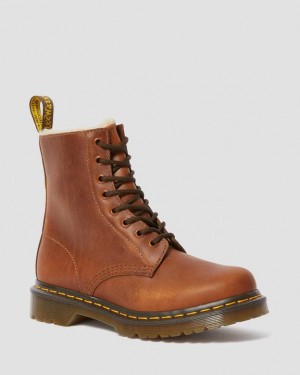 Butterscotch — Orleans Dr.Martens 1460 Faux Fur Lined Lace Up Boots | SN-DM84436
