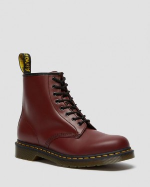 Cherry Red — Smooth Leather Dr.Martens 1460 Smooth Leather Lace Up Boots | SN-DM84885