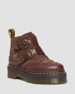 Dark Brown Dr.Martens Devon Gothic Americana Leather Platform Boots | SN-DM84651