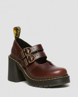 Dark Brown Dr.Martens Eviee Leather Mary Jane Heeled Shoes | SN-DM84468