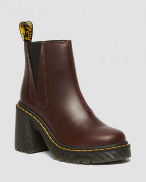 Dark Brown Dr.Martens Spence Pull Up Leather Flared Heel Chelsea Boots | SN-DM84346