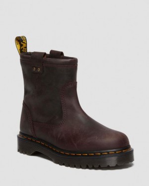 Dark Brown — BURNISHED WAXY PULL UP WP Dr.Martens Anistone Lo Leather Biker Boots | SN-DM85140