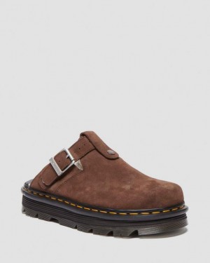 Dark Brown — Bronx Suede Dr.Martens Zebzag Suede Slingback Platform Mule | SN-DM85101