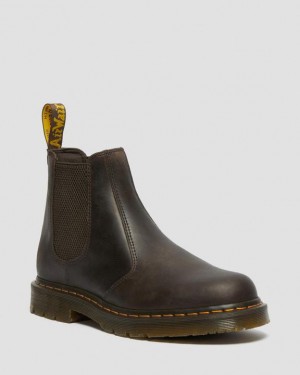 Dark Brown — Crazy Horse Dr.Martens 2976 Slip Resistant Leather Chelsea Boots | SN-DM84922
