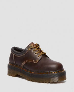 Dark Brown — Crazy Horse Dr.Martens 8053 Arc Crazy Horse Leather Platform Casual Shoes | SN-DM84747