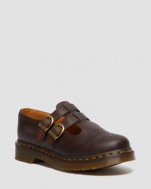 Dark Brown — Crazy Horse Dr.Martens 8065 Crazy Horse Leather Mary Jane Shoes | SN-DM84476