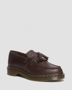 Dark Brown — Crazy Horse Dr.Martens Adrian Crazy Horse Leather Tassel Loafers | SN-DM85012