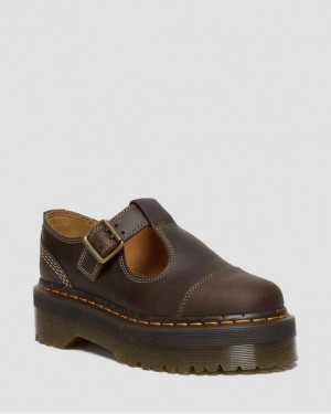 Dark Brown — Crazy Horse Dr.Martens Bethan Arc Crazy Horse Leather Platform Mary Jane Shoes | SN-DM84455