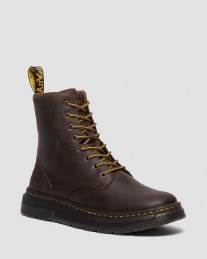Dark Brown — Crazy Horse Dr.Martens Crewson Crazy Horse Leather Everyday Boots | SN-DM84956