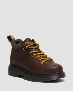 Dark Brown — Grizzly Dr.Martens Woodard Grizzly Leather Low Casual Boots | SN-DM84694