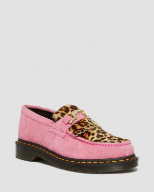 Fondant Pink + Leopard — Hair On+Desert Oasis Suede Dr.Martens Adrian Hair-On Leopard Snaffle Loafers | SN-DM84479