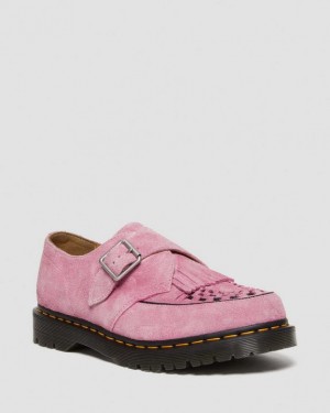 Fondant Pink — Desert Oasis Suede Dr.Martens Ramsey Suede Kiltie Buckle Creepers | SN-DM84556