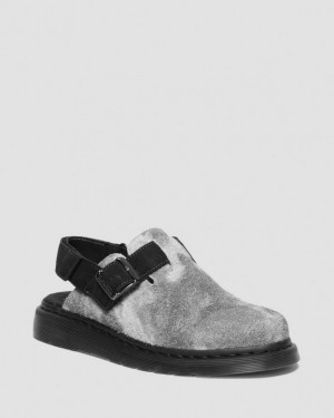 Grey+Black Dr.Martens Jorge II Hairy Suede Slingback Mule | SN-DM85078