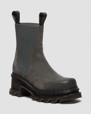 Gunmetal — Waxy Suede Waterproof Dr.Martens Corran Chelsea Waxy Suede Heeled Boots | SN-DM84647