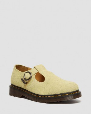 Hazy Yellow — Long Napped Suede Dr.Martens T-Bar Suede Mary Jane Shoes | SN-DM84454