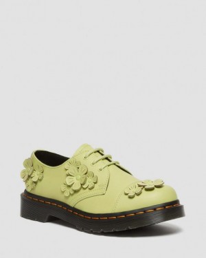 Lime Green — Smooth Leather Dr.Martens 1461 Flower Applique Leather Oxford Shoes | SN-DM84555