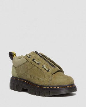 Muted Olive — Titan Dr.Martens Woodard Tumbled Nubuck Leather Low Casual Boots | SN-DM84955