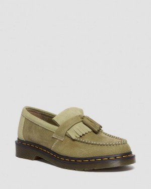 Muted Olive — Tumbled Nubuck Dr.Martens Adrian Tumbled Nubuck Leather Tassel Loafers | SN-DM84488