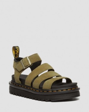 Muted Olive — Tumbled Nubuck Dr.Martens Blaire Tumbled Nubuck Leather Sandals | SN-DM84641