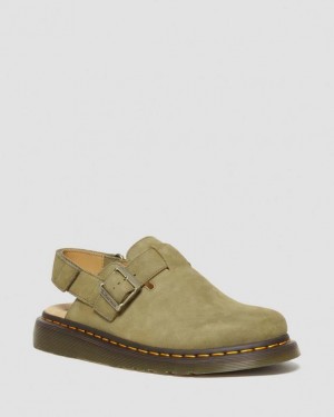 Muted Olive — Tumbled Nubuck Dr.Martens Jorge II Tumbled Nubuck Leather Slingback Mules | SN-DM84603