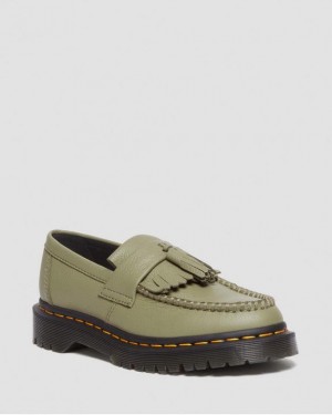 Muted Olive — Virginia Dr.Martens Adrian Virginia Leather Tassel Loafers | SN-DM84497
