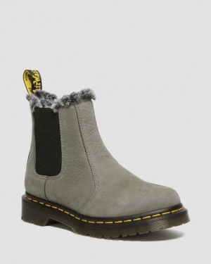 NICKEL GREY — Milled Nubuck Wp Dr.Martens 2976 Leonore Faux Fur Lined Nubuck Chelsea Boots | SN-DM84432