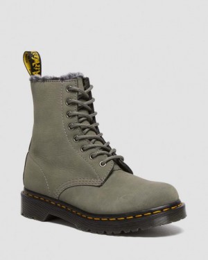 NICKEL GREY — Milled Nubuck Wp Dr.Martens 1460 Serena Faux Fur Lined Nubuck Lace Up Boots | SN-DM84435