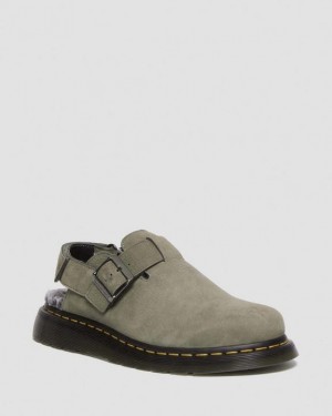 NICKEL GREY — Milled Nubuck Wp Dr.Martens Jorge II Faux Fur Lined Nubuck Slingback Mules | SN-DM84993