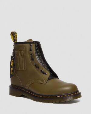 Olive+Black Dr.Martens 1460 Ben Alpha Industries Nylon & Leather Lace Up Boots | SN-DM84801