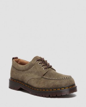 Olive+Dark Brown Dr.Martens Lowell Suede Moc Toe Shoes | SN-DM85056