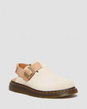 Parchment Beige+Beige — E.H.Suede Dr.Martens Jorge II Suede & Leather Slingback Mules | SN-DM85075
