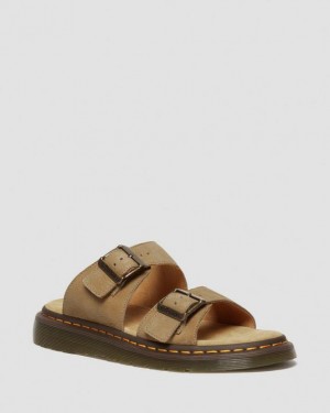 Savannah Tan — Tumbled Nubuck Dr.Martens Josef Nubuck Leather Buckle Slide Sandals | SN-DM84620
