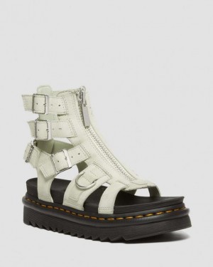 Smoked Mint — Tumbled Nubuck Dr.Martens Olson Tumbled Nubuck Leather Gladiator Zip Sandals | SN-DM84629