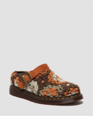 Tan Dr.Martens Isham Crochet Wool Suede Mules | SN-DM84981