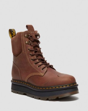Tan Dr.Martens Zebzag 8 Ties Burnish Waxy Lace Up Boots | SN-DM84166