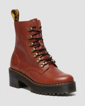 Tan — Farrier Dr.Martens Leona Farrier Leather Heeled Boots | SN-DM84658