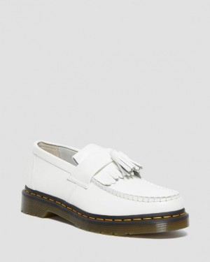 White — Smooth Leather Dr.Martens Adrian Yellow Stitch Leather Tassel Loafers | SN-DM84477